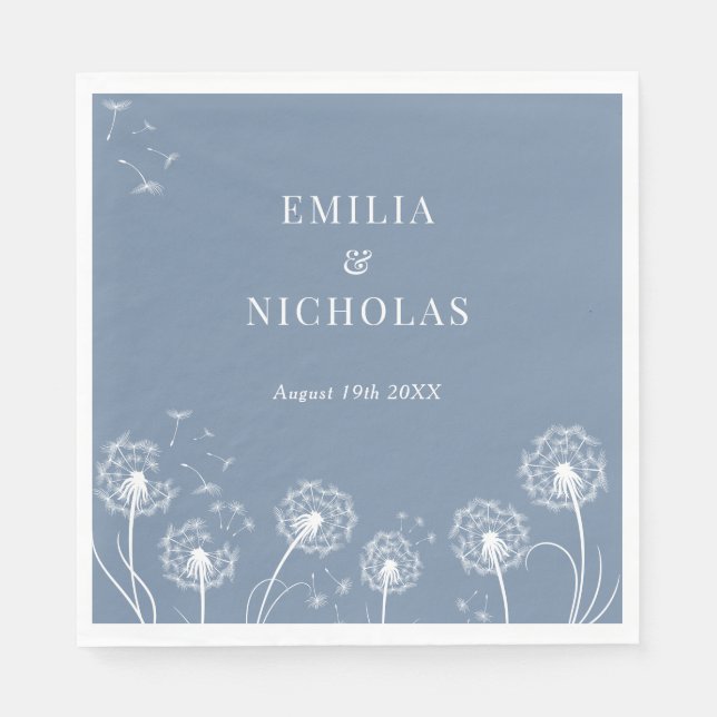 Dusty Blue Wildflower Wedding  Napkins (Front)