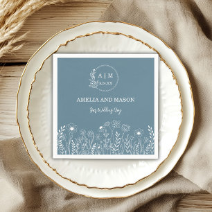 Dusty Blue Wildflower Wedding Napkins