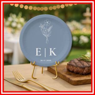Dusty Blue Wildflower Wedding Paper Plates