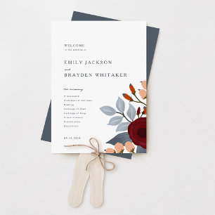 Dusty Blue Wildflower Wedding Program Hand Fan