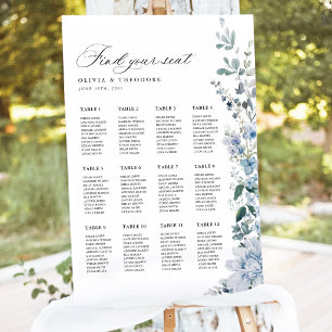 Dusty Blue Wildflower Wedding Seating Chart Sign