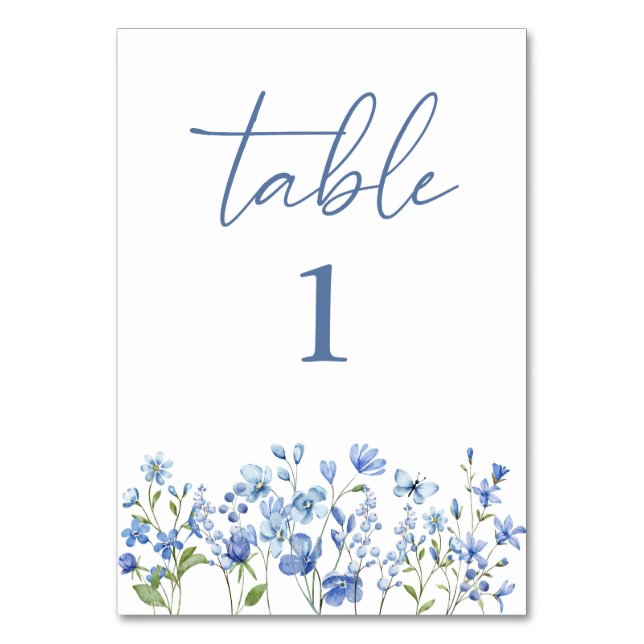 Dusty Blue Wildflower Wedding Table Number (Front)