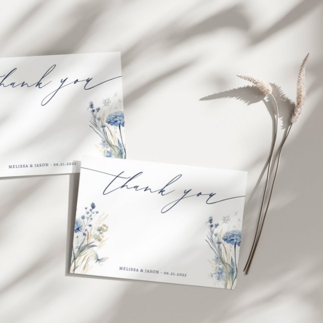 Dusty Blue Wildflower Wedding Thank You Card (Creator Uploaded)