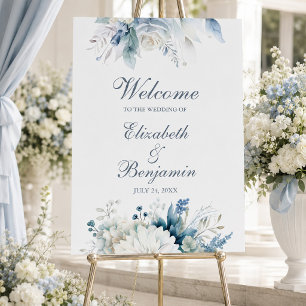 Dusty Blue Wildflower Wedding Welcome Sign