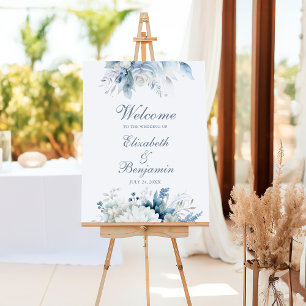 Dusty Blue Wildflower Wedding Welcome Sign