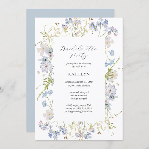 Dusty Blue Wildflower Whimsical Bachelorette Party Invitation