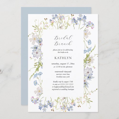 Dusty Blue Wildflower Whimsical Bridal Brunch Invitation