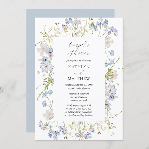 Dusty Blue Wildflower Whimsical Couples Shower Invitation