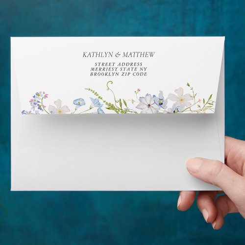 Dusty Blue Wildflower Whimsical Modern Wedding Envelope