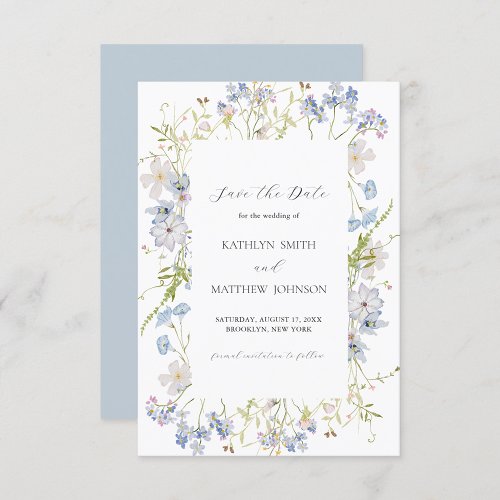 Dusty Blue Wildflower Whimsical Modern Wedding Save The Date