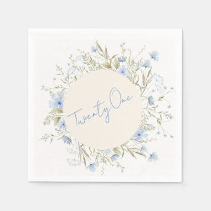 Dusty Blue Wildflower Wreath 21st Birthday Party Napkins