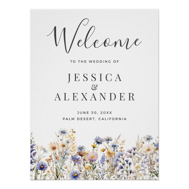 Dusty Blue Wildflowers 24x36 Wedding Welcome Poster (Front)