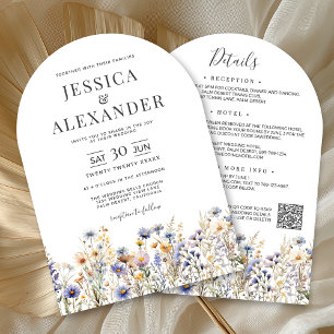 Dusty Blue Wildflowers All In One QR Code Wedding Invitation