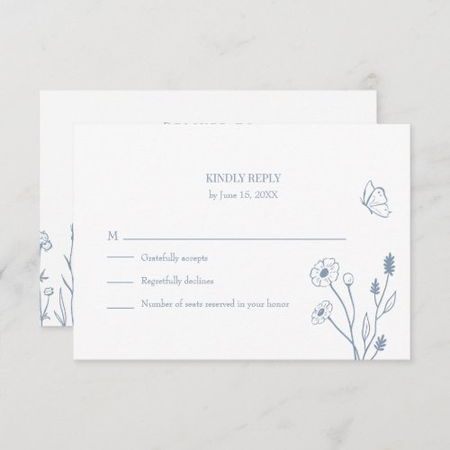 Dusty Blue Wildflowers and Butterfiles RSVP Card