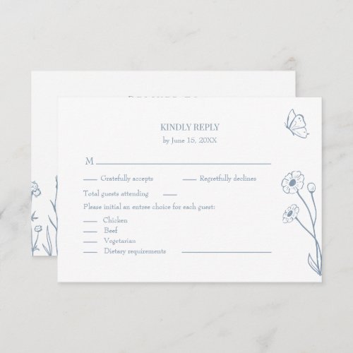 Dusty Blue Wildflowers and Butterfiles RSVP Card