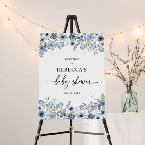 Dusty Blue Wildflowers Baby Shower Welcome Sign