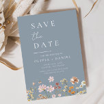 Dusty Blue Wildflowers Boho Save the Date<br><div class="desc">This elegant boho save the date minimalist wildflower invitation is the perfect way to announce your upcoming nuptials in a stylish and affordable way. The invitation features a simple design with a wildflower and a modern font. The invitation is customizable with your own text and details, making it the perfect...</div>