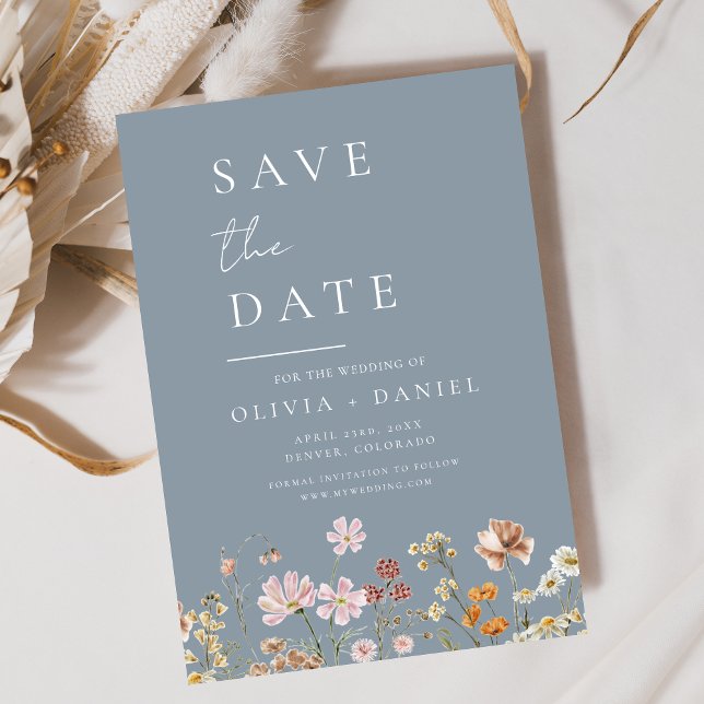 Dusty Blue Wildflowers Boho Save the Date (Creator Uploaded)