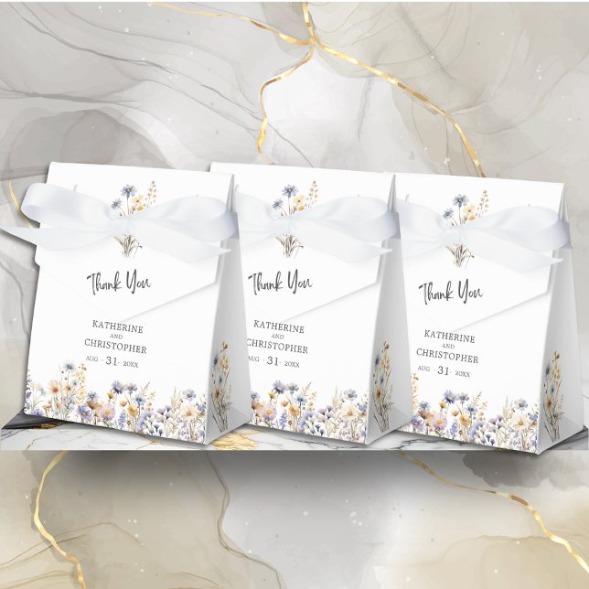 Dusty Blue Wildflowers BOHO Wedding Thank You Favor Boxes (Dusty Blue Wildflowers BOHO Wedding Thank You Favor Bow Box with Couple Names, Wedding Date.
)