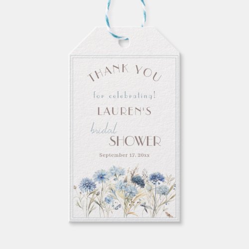 DUSTY Blue Wildflowers Bridal Shower Thank You Gift Tags