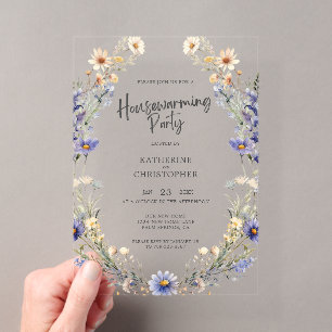 Dusty Blue Wildflowers Custom Housewarming Party Acrylic Invitations