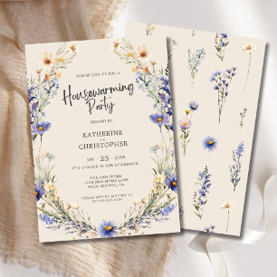 Dusty Blue Wildflowers Custom Housewarming Party Invitation