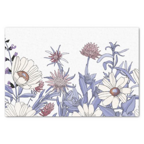 Dusty Blue  Wildflowers Decoupage  Napkins Tissue Paper