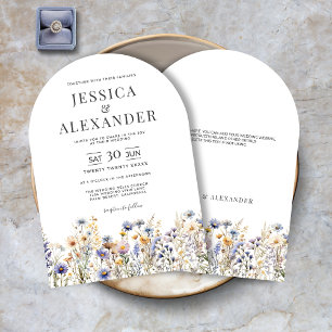 Dusty Blue Wildflowers Elegant Arch Wedding Invitation