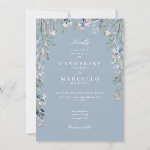 Dusty Blue Wildflowers Floral QR Code Wedding Invitation