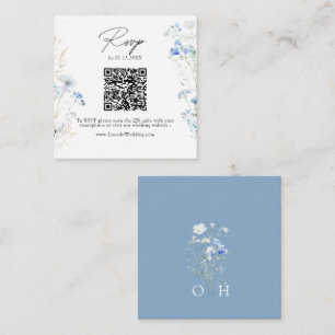 Dusty Blue Wildflowers Monogram QR Code RSVP Enclosure Card