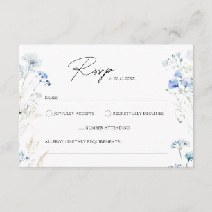 Dusty Blue Wildflowers Monogram Wedding RSVP  Enclosure Card