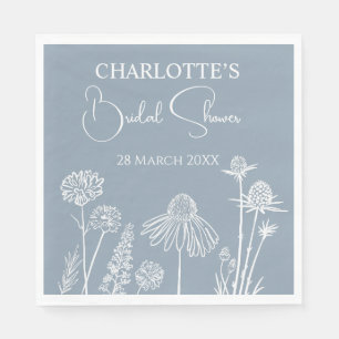 Dusty Blue Wildflowers Sketched Bridal Shower Napkins