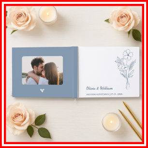 Dusty Blue Wildflowers Wedding Guest Book