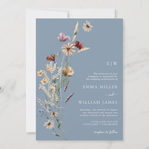 Dusty Blue Wildflowers Wedding Invitation