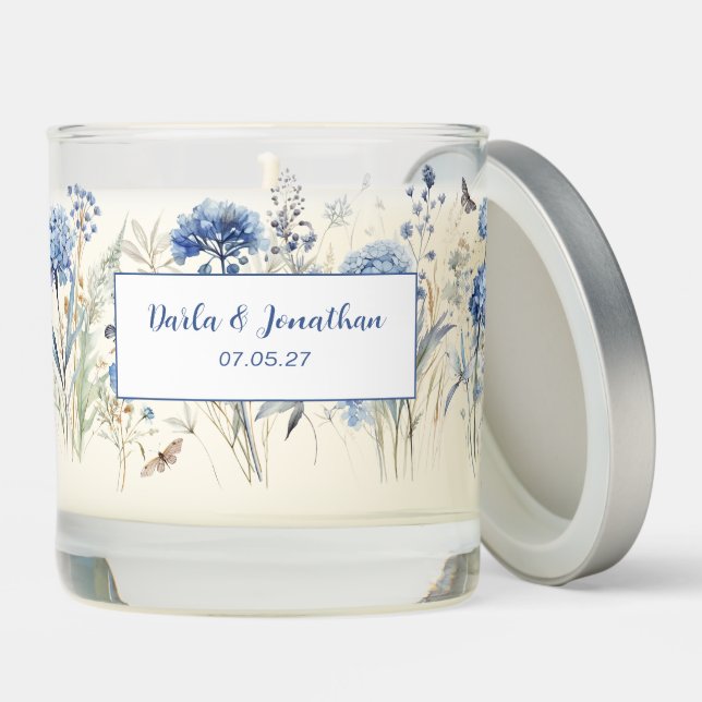 Dusty Blue Wildflowers Wedding Keepsake Scented Candle (Lid)