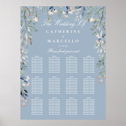 Dusty Blue Wildflowers Wedding Seating Plan Chart