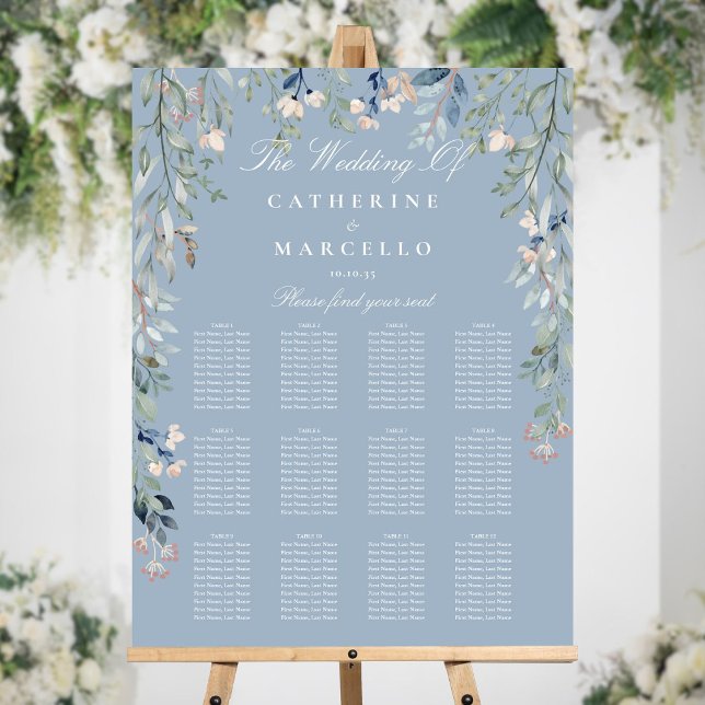Dusty Blue Wildflowers Wedding Seating Plan Chart Foam Board (Dusty Blue Wildflowers Wedding Seating Plan Chart Foam Board)