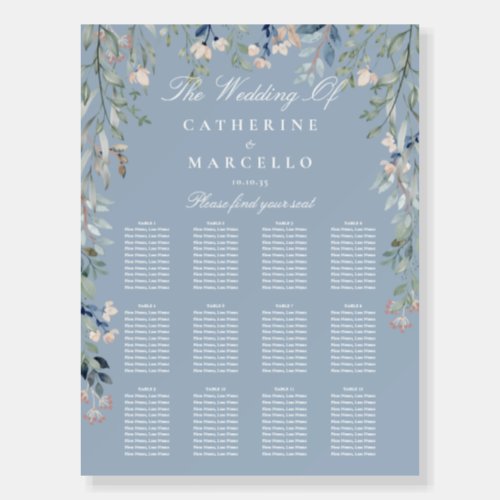 Dusty Blue Wildflowers Wedding Seating Plan Chart Foam Board