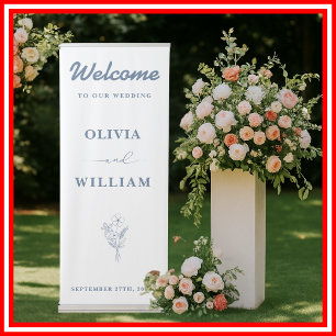 Dusty Blue Wildflowers Wedding Welcome Sign