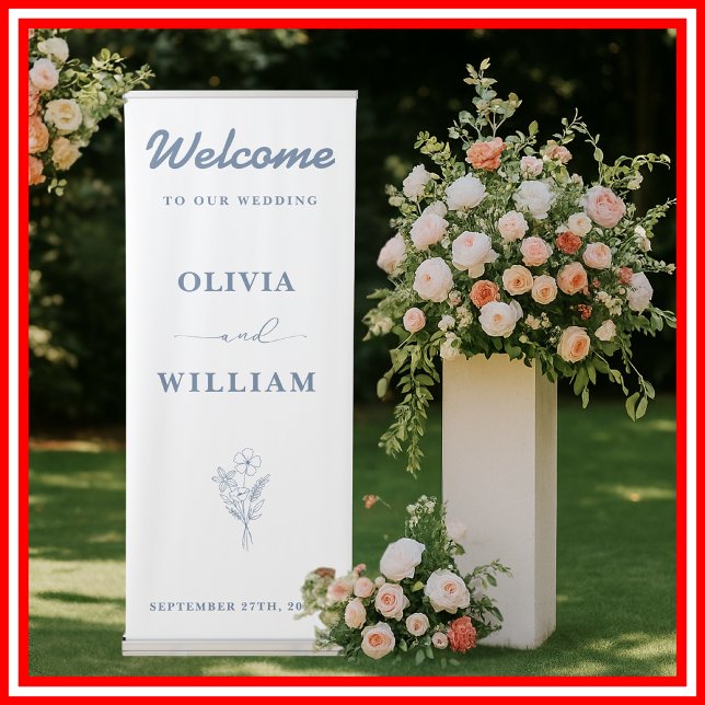 Dusty Blue Wildflowers Wedding Welcome Sign (Creator Uploaded)