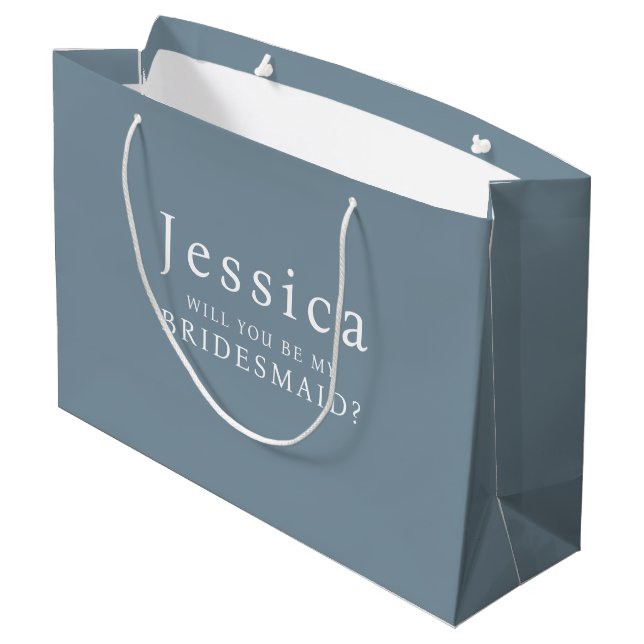 Dusty Blue Will You Be My Bridesmaid Proposal Large Gift Bag (Back Angled)