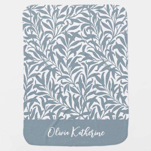 Dusty Blue Willow Bough Monogrammed Baby Blanket