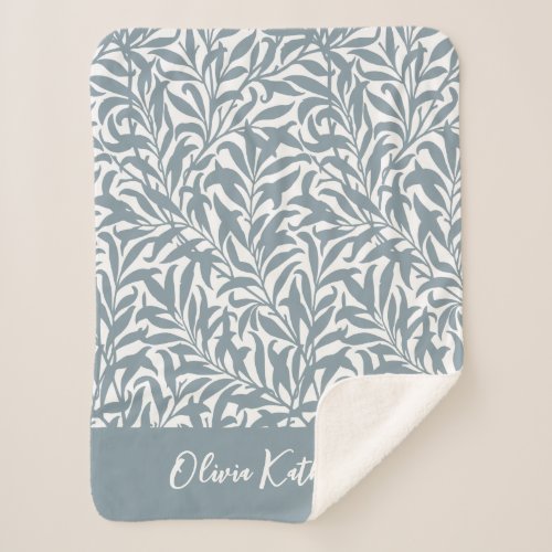 Dusty Blue Willow Bough Monogrammed Sherpa Blanket