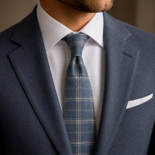 Dusty Blue Windowpane Plaid Neck Tie