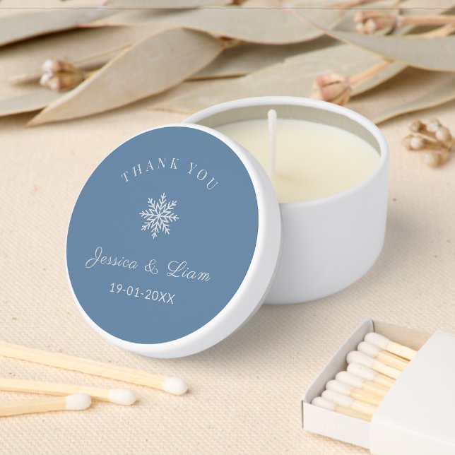 Dusty Blue Winter Bulk Wedding Mini Candle Favors (Insitu)