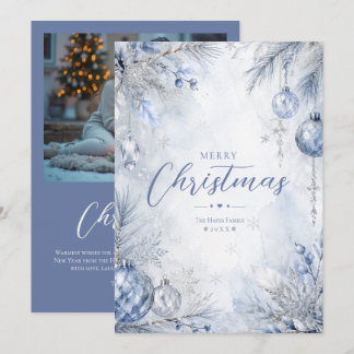 Dusty Blue Winter Foliage Photo Holiday TMF26 Card