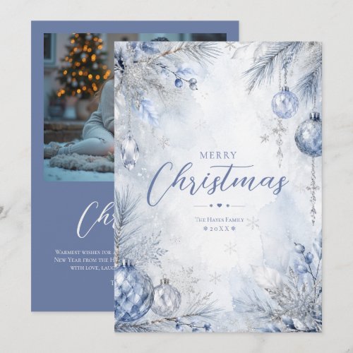 Dusty Blue Winter Foliage Photo Holiday TMF26 Card