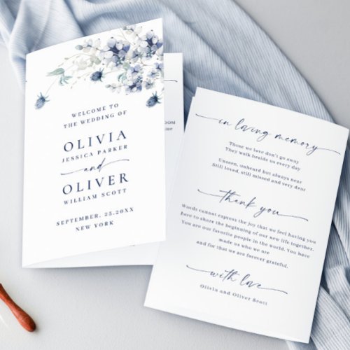 Dusty Blue Winter Foliage Wedding Ceremony Program