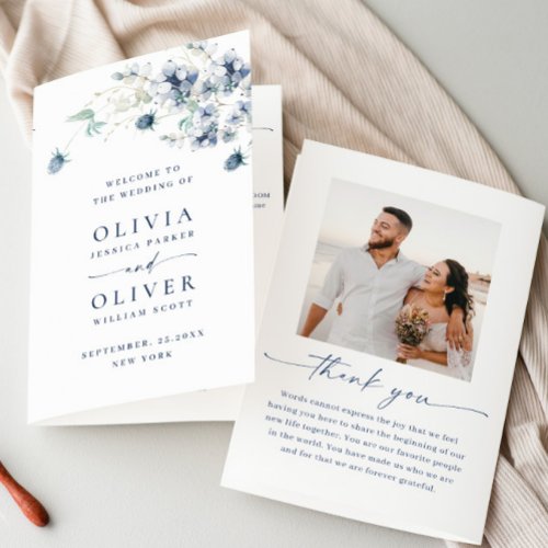 Dusty Blue Winter Foliage Wedding Ceremony Program