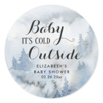 Dusty Blue Winter Forest -Baby It's Cold Outside  Classic Round Sticker
